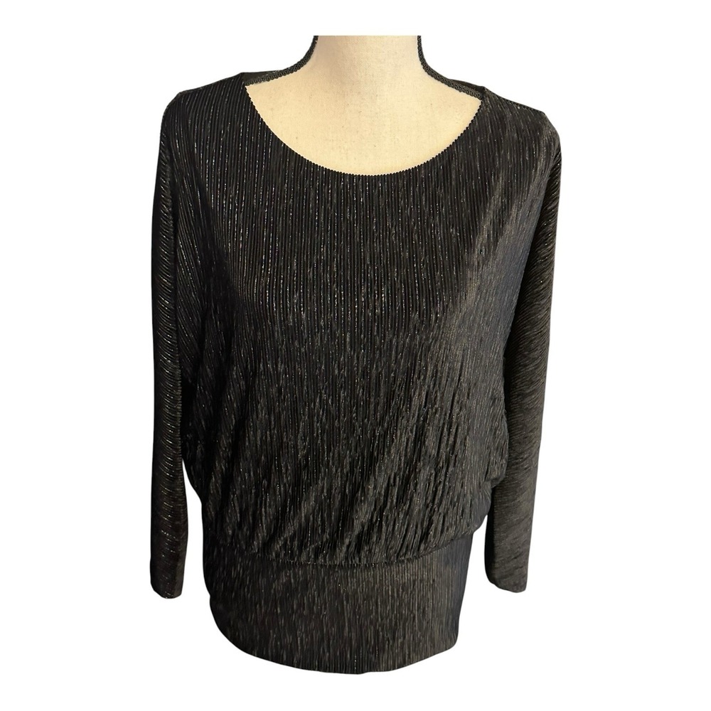 Chico's Black Velvet Crinkle Banded Bottom‎ Top Women's Size M
